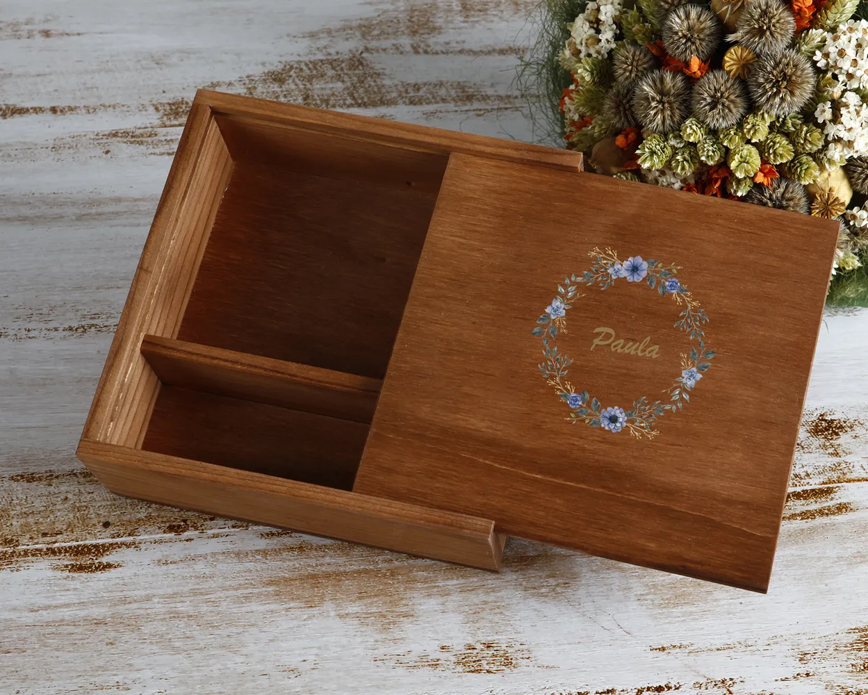 Cajas de madera para fotos con hueco - Tapa de madera con Logo