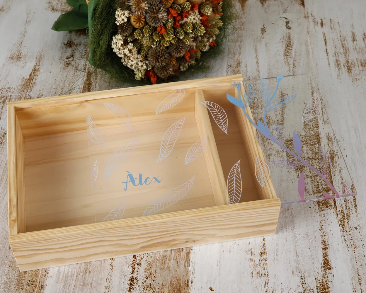 Cajas de madera con hueco - Tapa de metacrilato con Logo